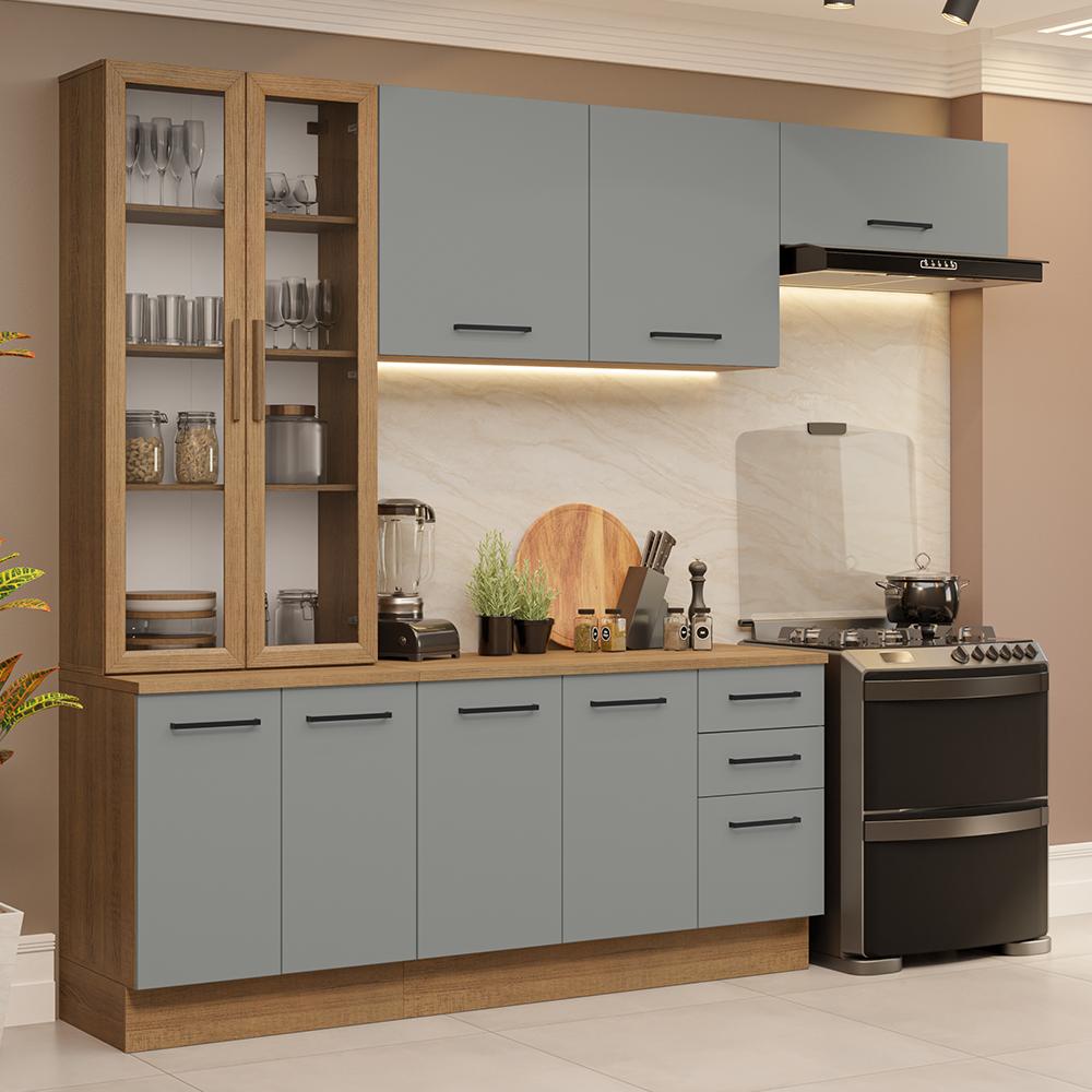 Miniatura Armário de Cozinha Completa 270cm Rustic/Cinza Agata Madesa 11 Rustic/Cinza