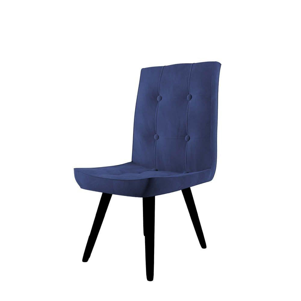 Miniatura Kit 03 Cadeira De Jantar Drop Com Botão Base Pé Palito Preto Suede Azul Marinho - Amey Decor