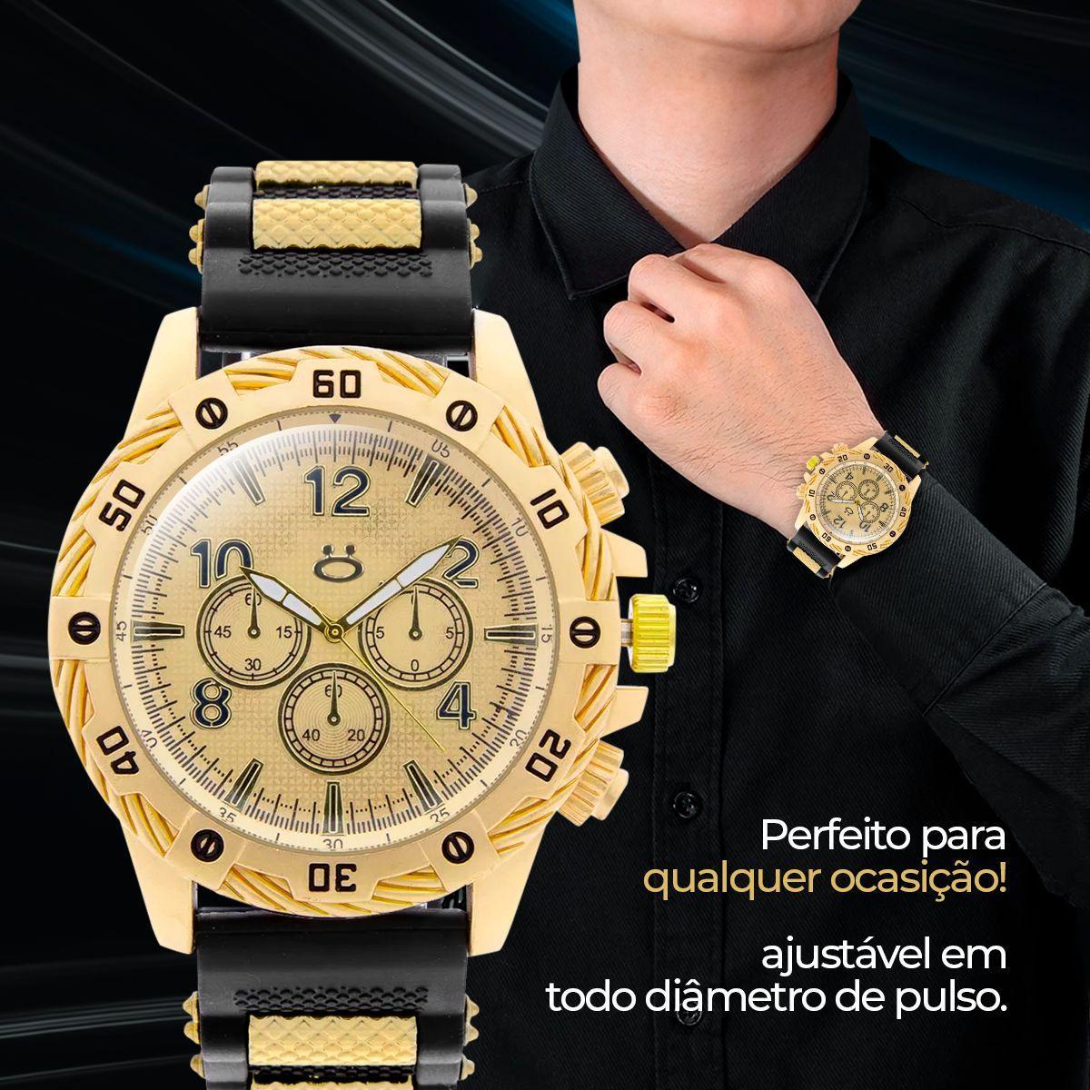 Miniatura Relogio Dourado Aço Inox + Caixa + Pulseira Masculino