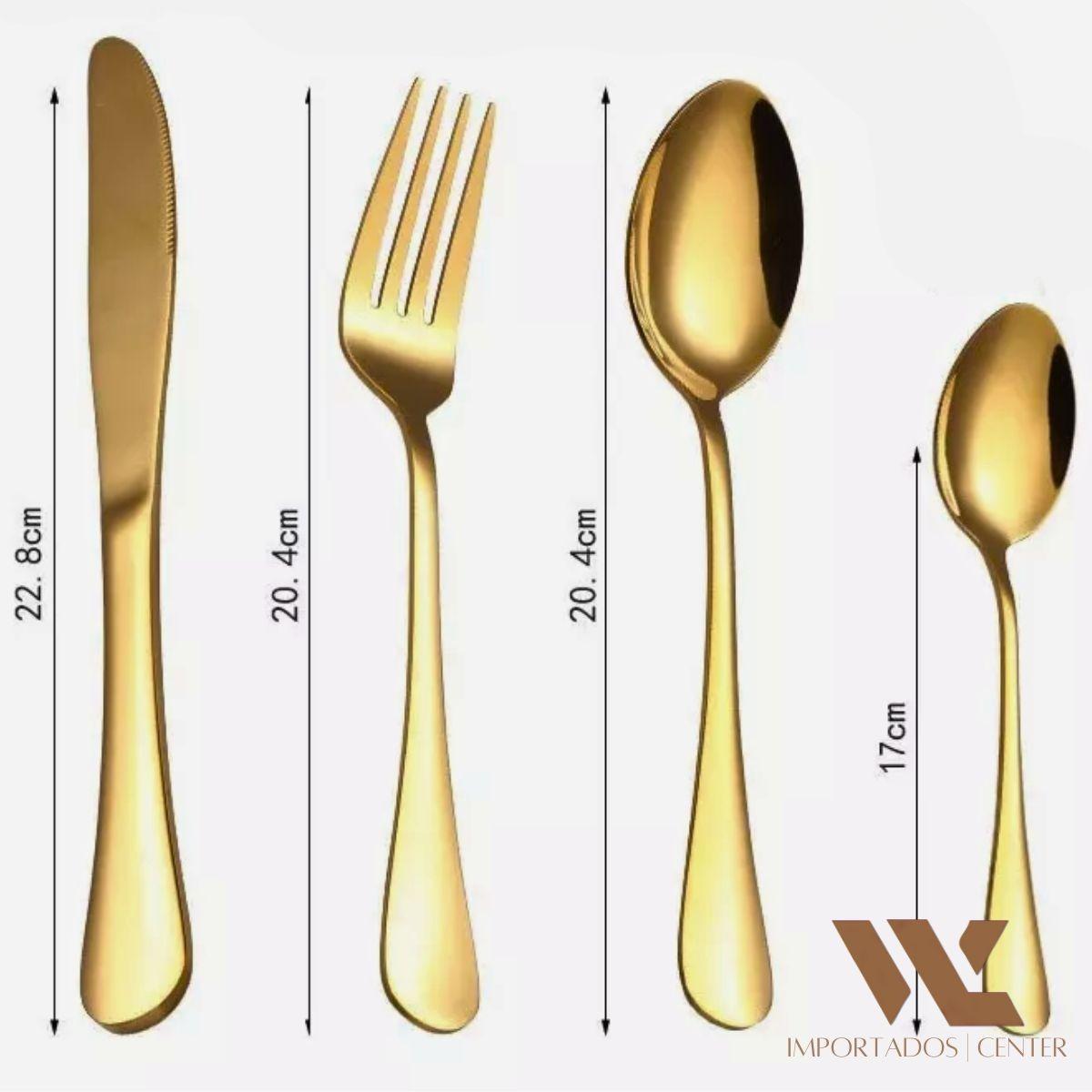 Miniatura Jogo Faqueiro Talher Luxo Dourado Aço Inox 24 Pcs Completo