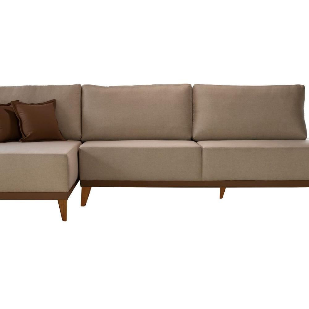 Miniatura Sofá Versalhes com Chaise 280cm com Detalhes em Courino Bege
