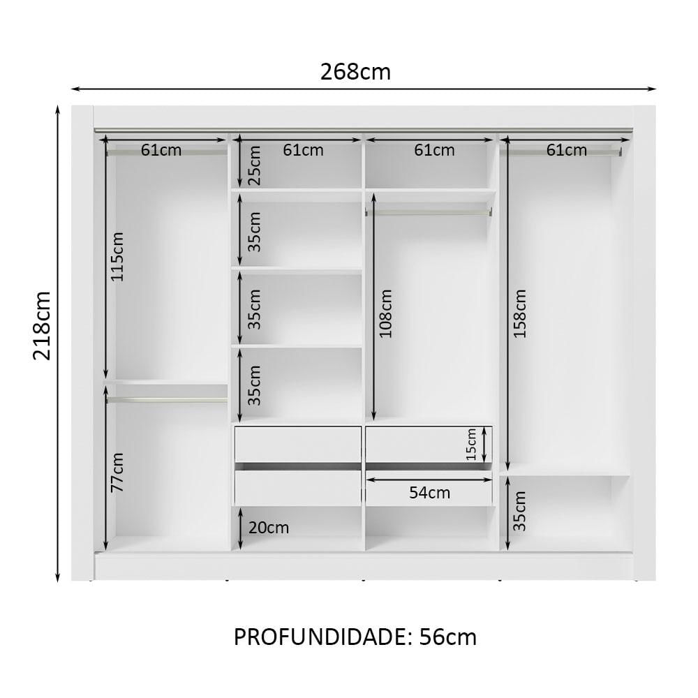 Miniatura Guarda-Roupa Madesa Montana 4 Portas de Correr de Espelho - Branco Branco