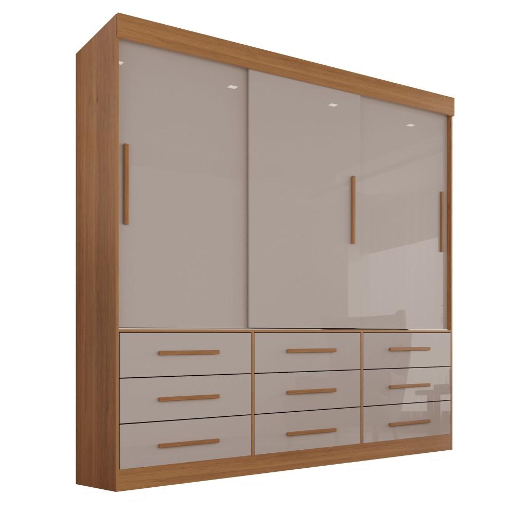 Miniatura Guarda Roupa Casal 3 Portas 9 Gavetas Luana Sallêto Móveis Cinamomo/Off-White