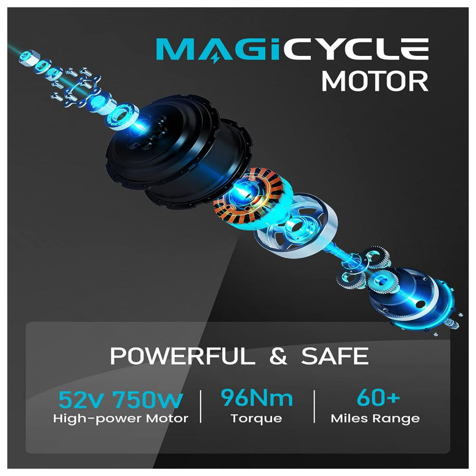 Miniatura Bicicleta Elétrica MAGICYCLE 7 Velocidades com Freio a Disco e Luz Dianteira Traseira, 750W, Azul 110v