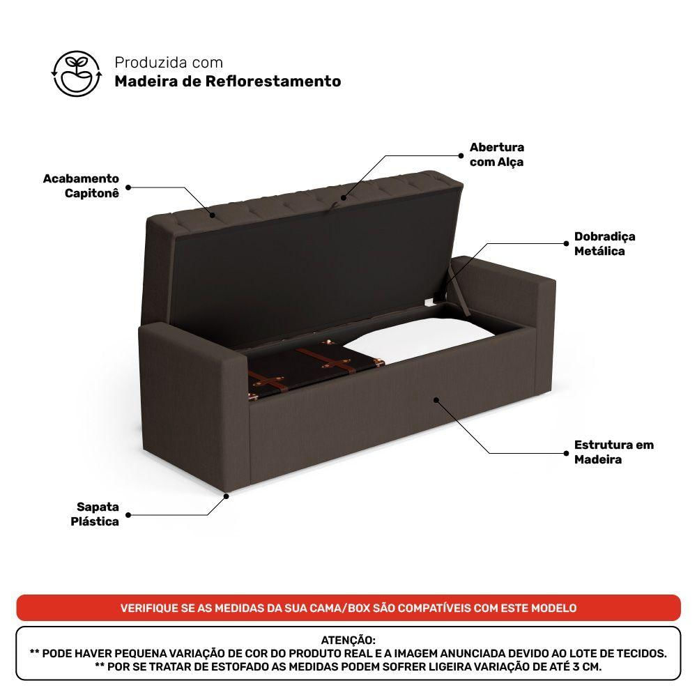Calçadeira Báu King Size Atena 195cm Capitonê Linho Cacau - Desk Design