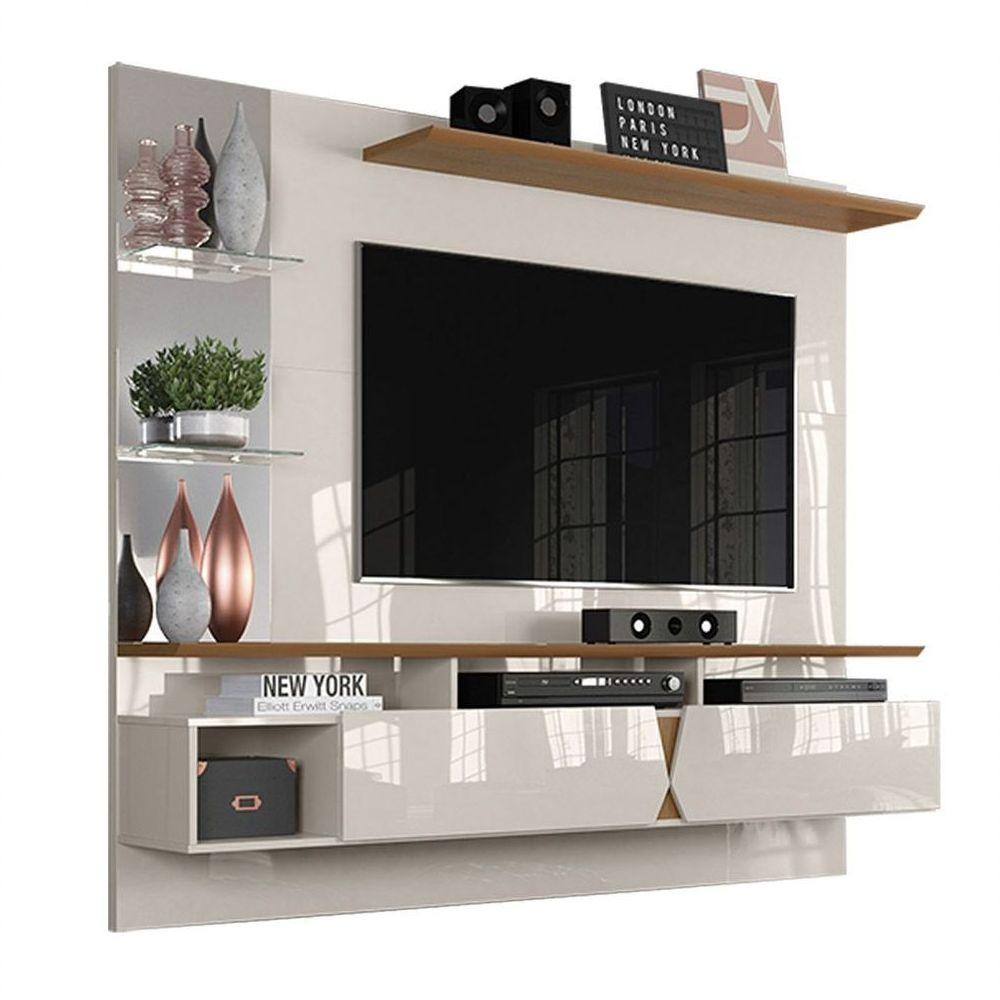 Miniatura Painel Intense Off White/Damasco Para Tv Até 55 Polegadas Com 2 Portas E Espelhos