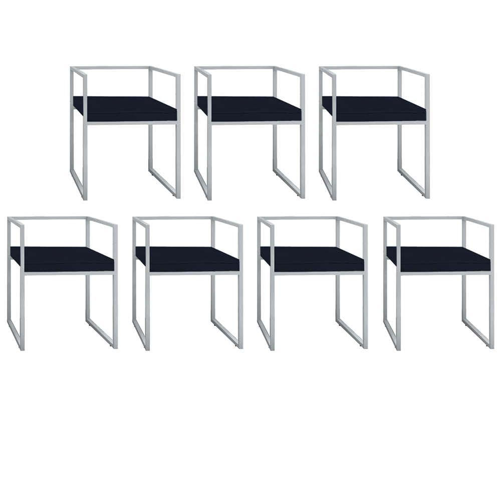 Miniatura Kit 07 Cadeira De Jantar Cubo Ferro Prata Suede Azul Marinho - Amey Decor