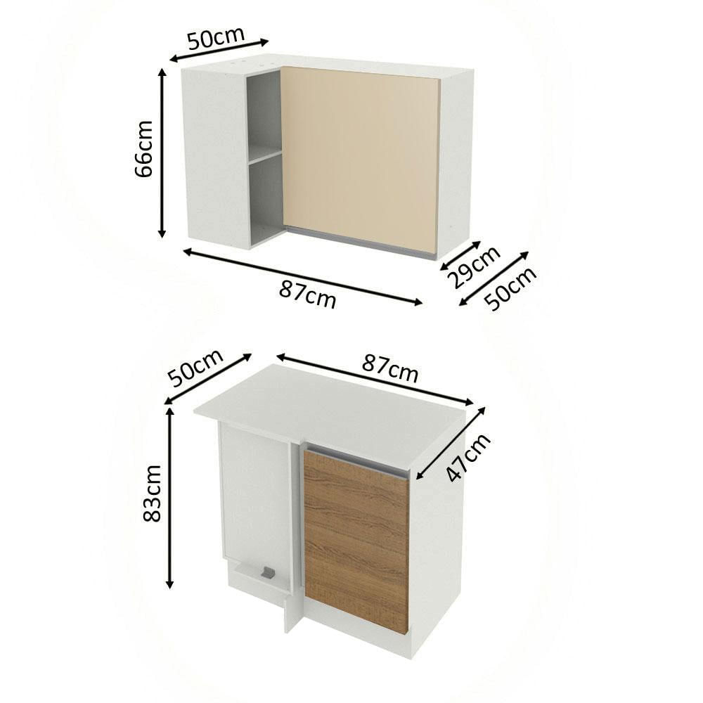 Miniatura Kit Armário de Cozinha de Canto Reto 2 Portas e Nicho com Tampo 100% MDF Branco/Rustic/Crema Smart Madesa Branco