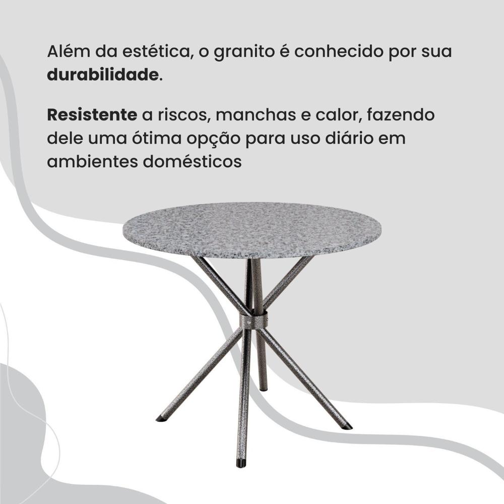 Miniatura Conjunto Sala de Jantar Mesa Redonda 75cm Tampo Granito Ocre 4 Cadeiras Linda Yescasa Paraopeba/Prata