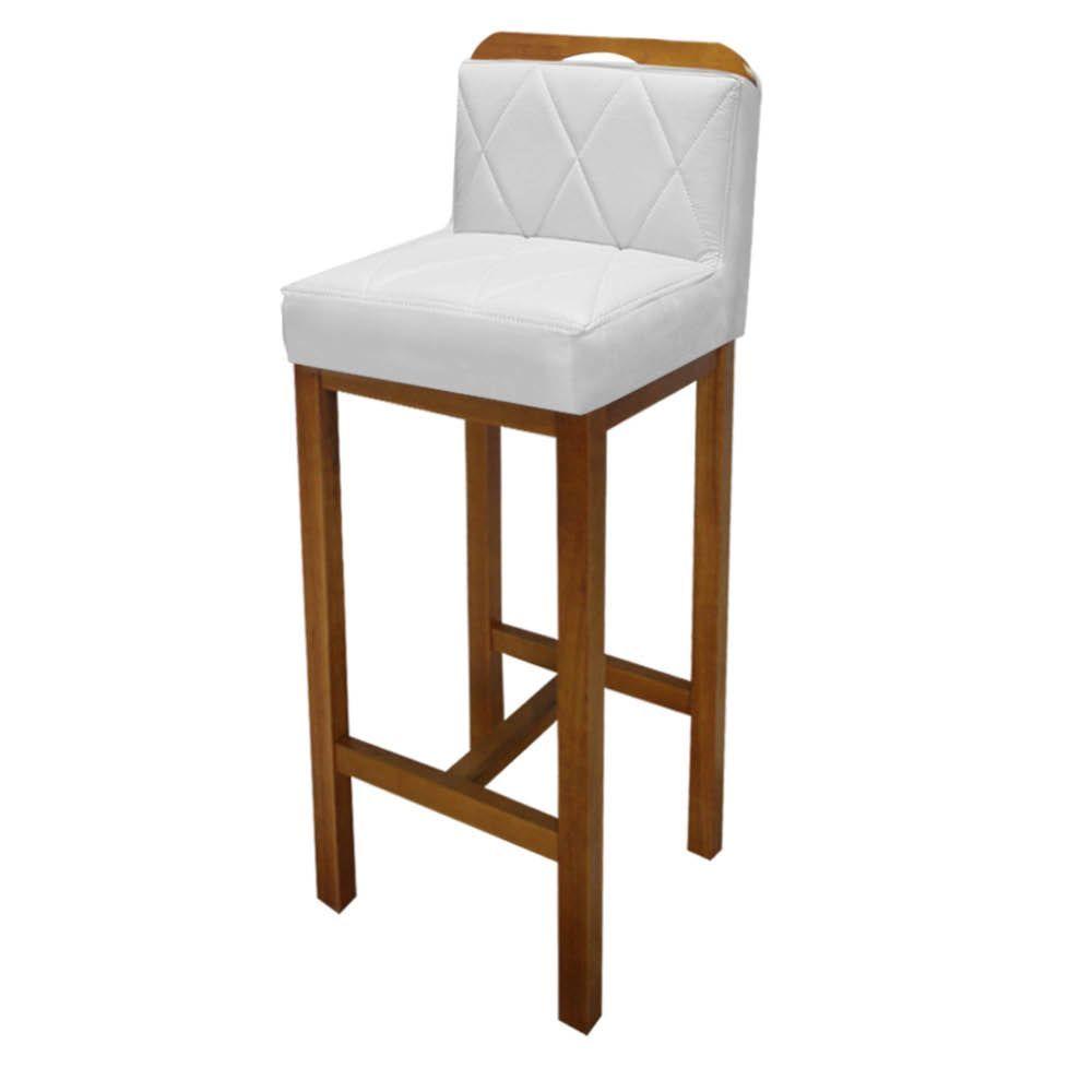 Miniatura Banqueta Alta Com Encosto Simon Balcão Bistrô Base Madeira Carvalho Sintético Branco