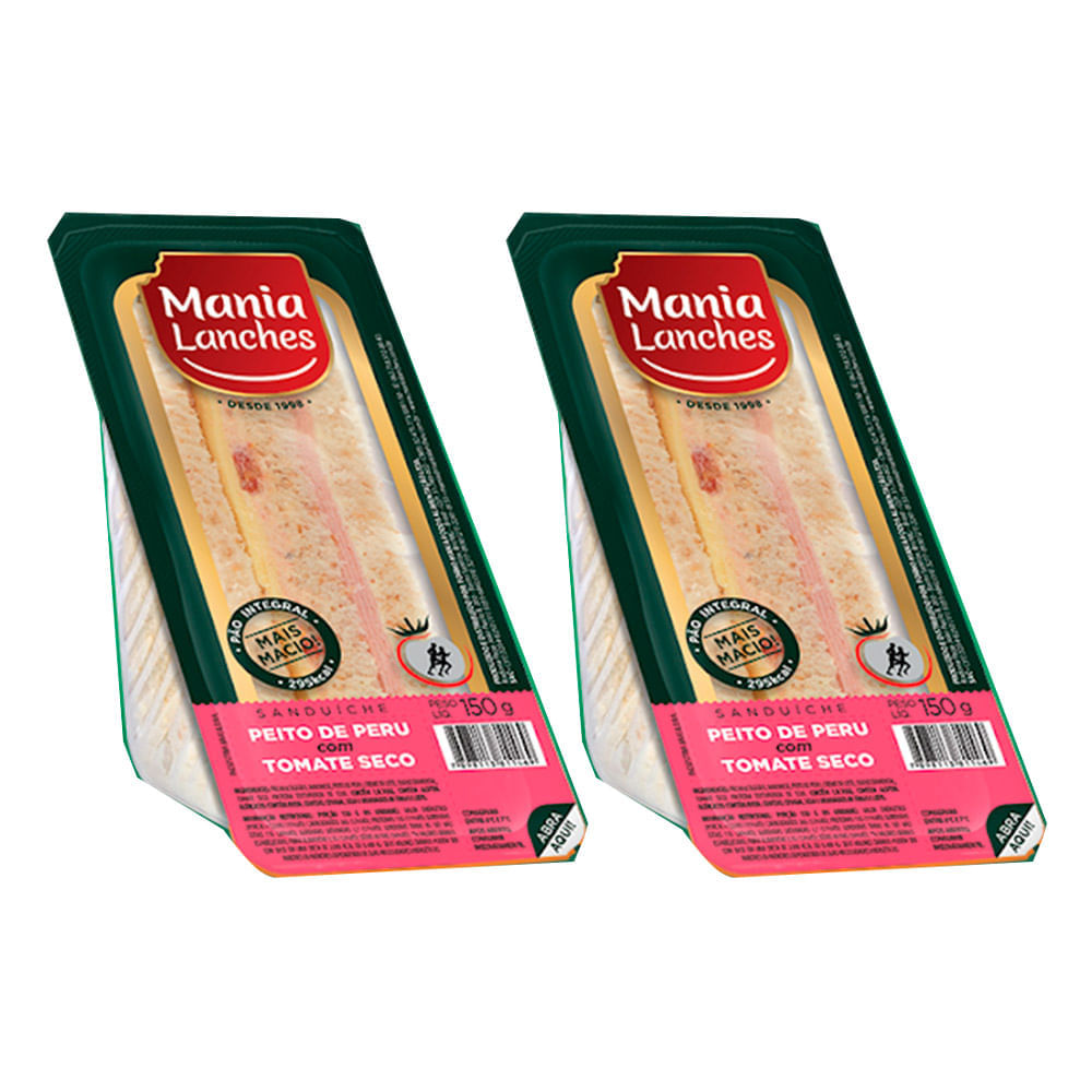 Miniatura Kit 2 Sanduíche Natural Mania Lanches Peito de Peru com Tomate Seco 150g