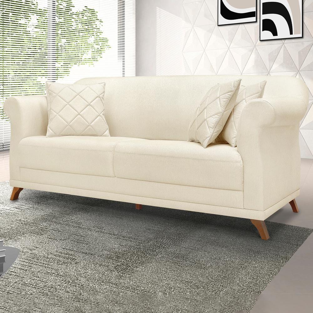 Sofa 2 Lugares Retro Polo 180cm Com Almofada Linho Natural Ezz Natural