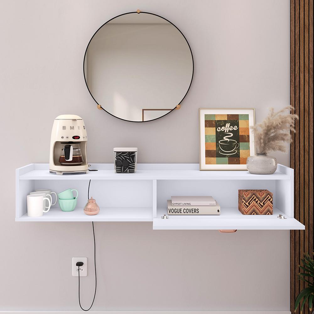 Miniatura Aparador Suspenso Pequeno Cantinho Café 1 Porta Nicho Decor Sala Cozinha Hall Entrada Retrô - Branco - RPM