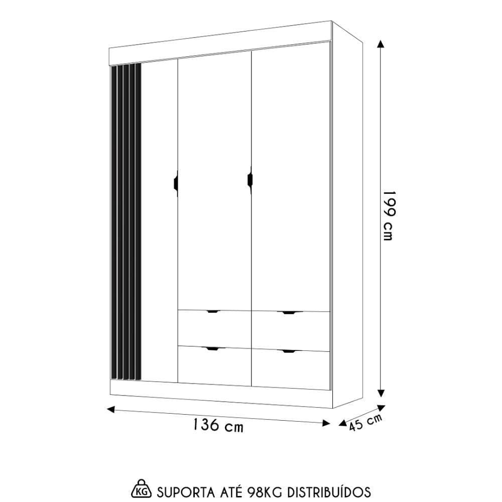 Miniatura Guarda Roupa Infantil Detalhe Ripada 3 Portas Ayla Off White - Phoenix