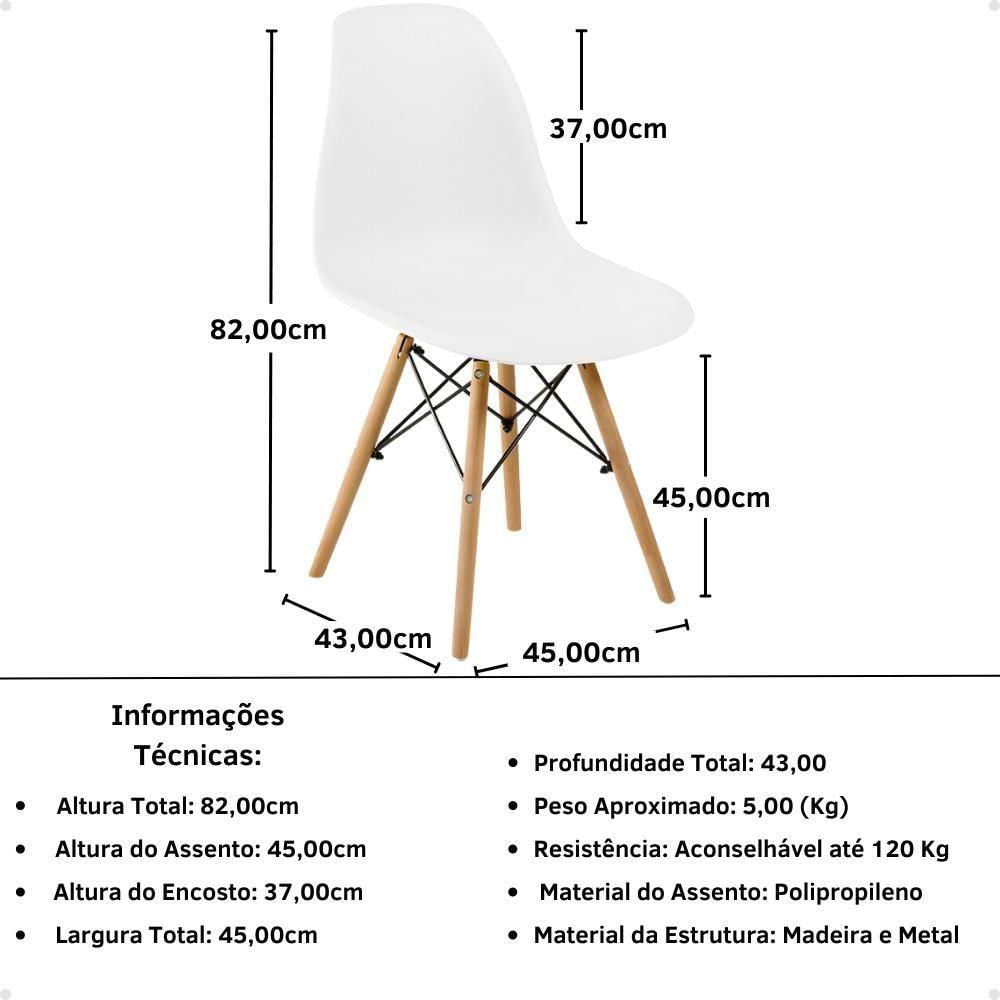 Miniatura Conjunto Mesa De Jantar Redonda Marci Premium Natural 120cm Com 4 Cadeiras Eames Eiffel - Branco