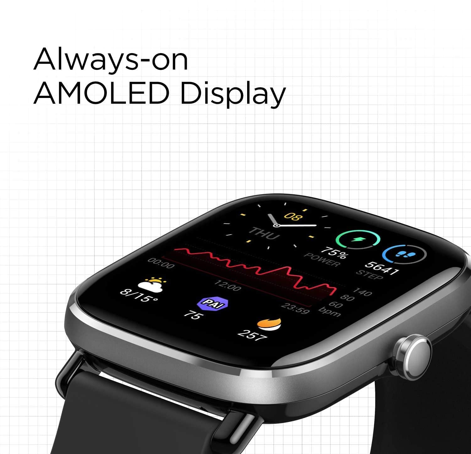 Amazfit Relógio Smartwatch Esportivo à Prova dÁgua cM onitoramento Respiratório e Rastreador Físico para Iphone e Android Preto
