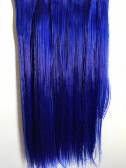 Aplique De Cabelo Orgânico Liso Cor Azul Royal Com Tic Tac 60Cm