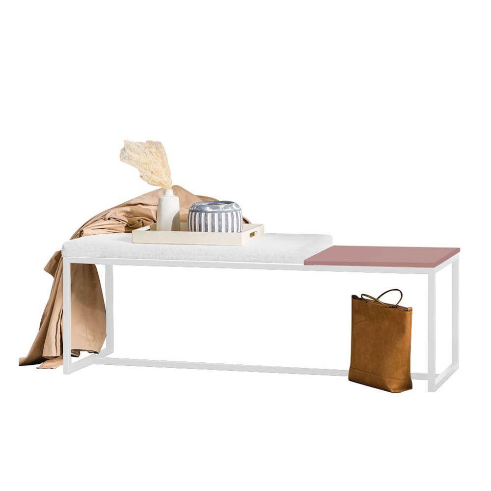 Miniatura Banco Recamier Puff 140cm Industrial Branco Suede Branco Tampo Quadrado Mdf Rose