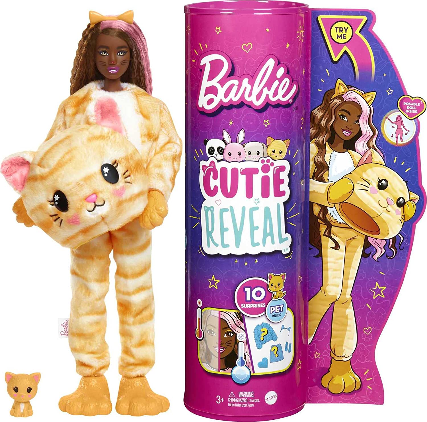Miniatura Barbie Cutie Revelação com Fantasia de Gatinho e 10 S urpresas Incluindo 1 Mini Pet com Mudança de Cor
