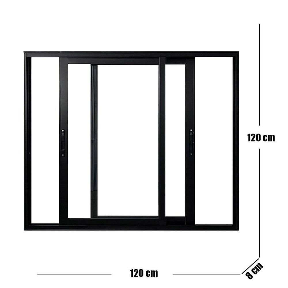 Miniatura Janela Vitro 2 Folhas Móveis de Correr Alumínio 120x120 cm Linha 25 Preto