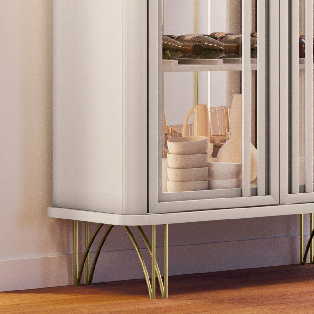 Miniatura Cristaleira De Vidro Com Espelho Alvora H01 Off White - Mpozenato