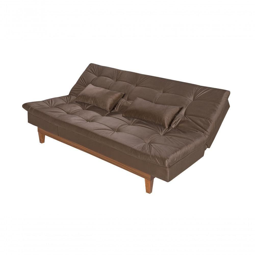 Miniatura Sofá Cama Versátil 3 Lugares Império Reclinável Casal Pés Madeira Espuma Especial D33 Suede Marrom 379