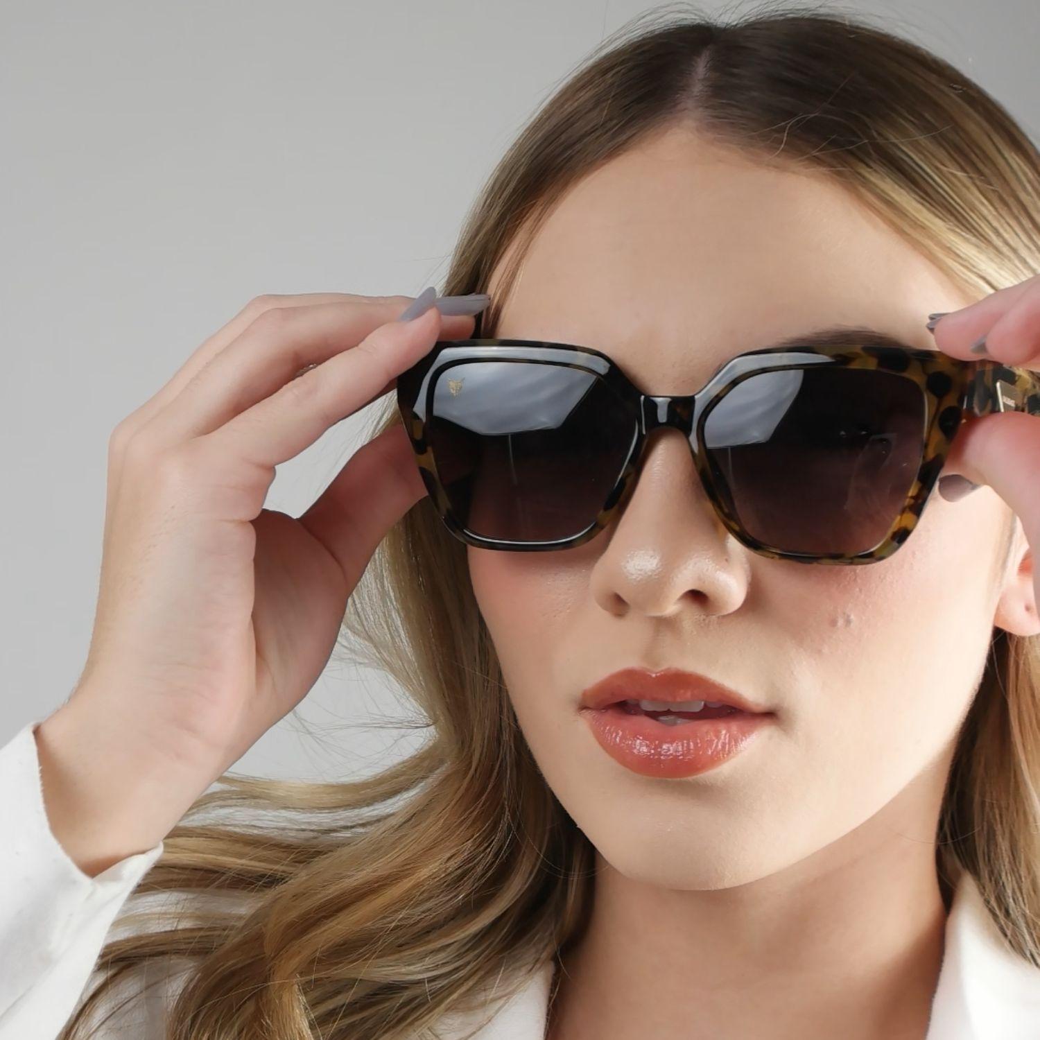 Miniatura Óculos De Sol Feminino Kallblack Oncinha Dourado Elegante