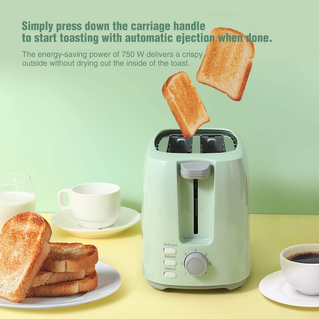 Miniatura iSiLER 2 Slice Toaster 13 Inches Wide Slot Toaster with 7 Shade Settings and Double Side Baking Compact Bread Toaster with Removable Crumb TrayDefrost Reheat Cancel Function Green