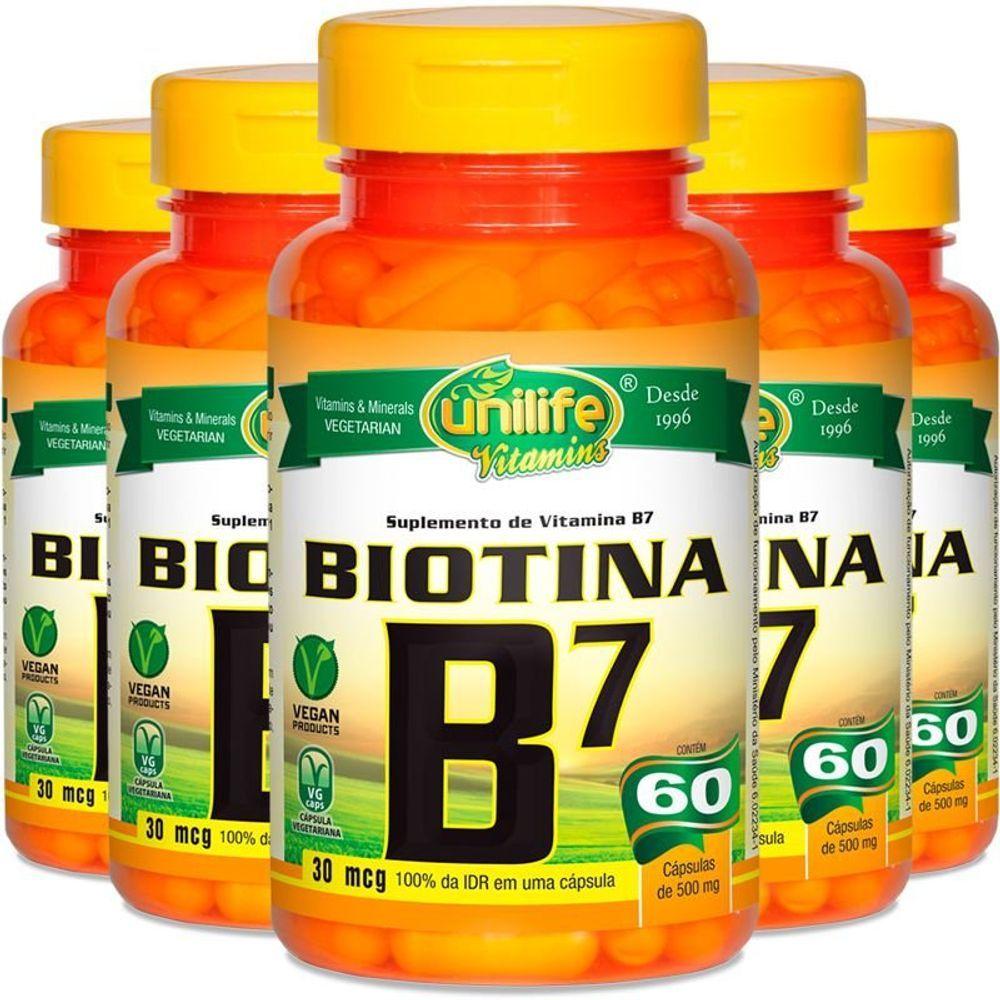 Miniatura Kit 5 Vitamina B7 Biotina 60 Cápsulas Unilife