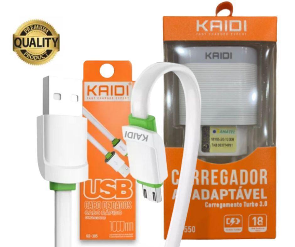 Miniatura Fonte Carregador Kaidi Kd-550 18W + Cabo Micro Usb Reforçado