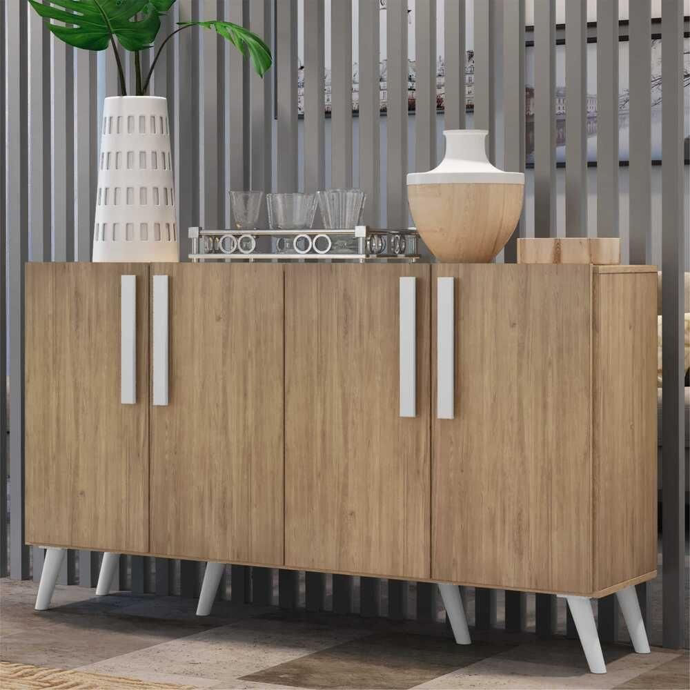 Aparador Buffet 4 Portas Com Pés Retrô Viena Rustic/branco