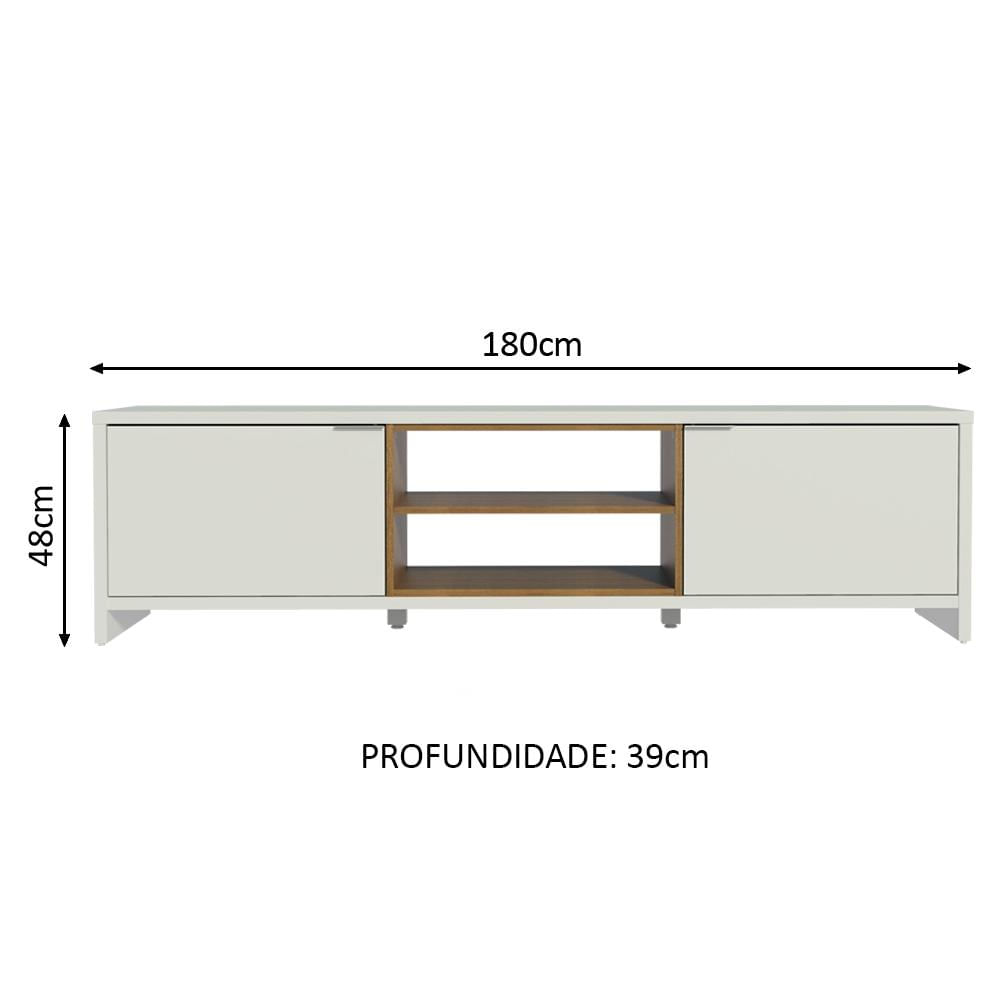 Miniatura Rack para TV até 75 Polegadas 180 cm 2 Portas Branco/Rustic Metz Madesa Branco