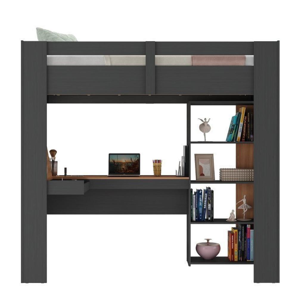Quarto Juvenil Completo com Beliche e Sapateira Seul Espresso Móveis Grafite/Nogal