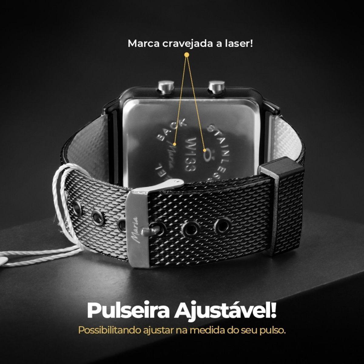 Miniatura Relogio Feminino Digital Qualidade Premium Preto + Caixa Led