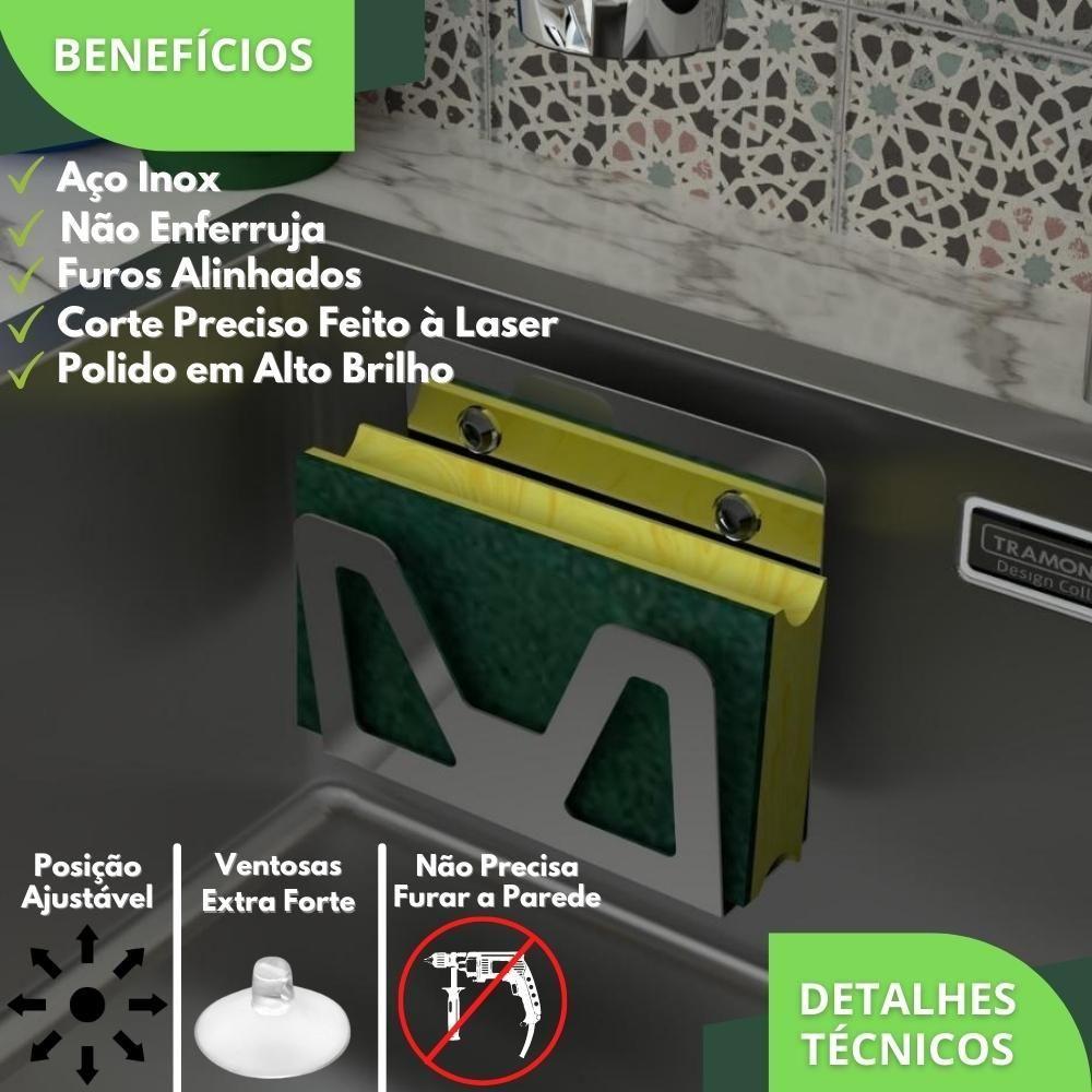 Porta Esponja De Pia Inox Com Ventosa Suporte Bucha Elg