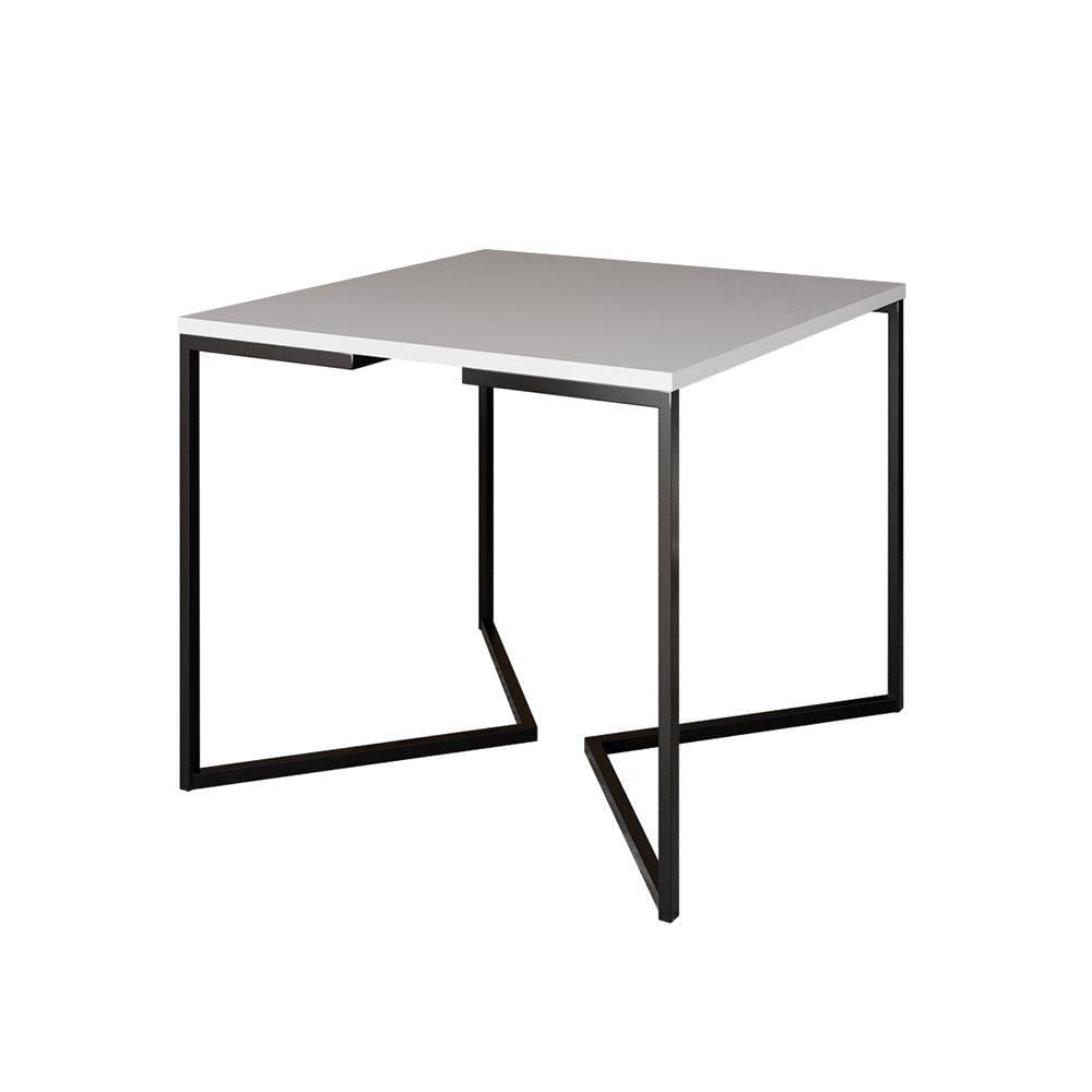 Miniatura Mesa Jantar Industrial Quadrada Branca 90Cm Base V Ferro Preto