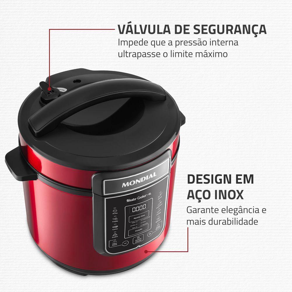 Panela de Pressão Elétrica Digital 6L Mondial Vermelho/Inox PE-60-6L-RI 127V/60HZ