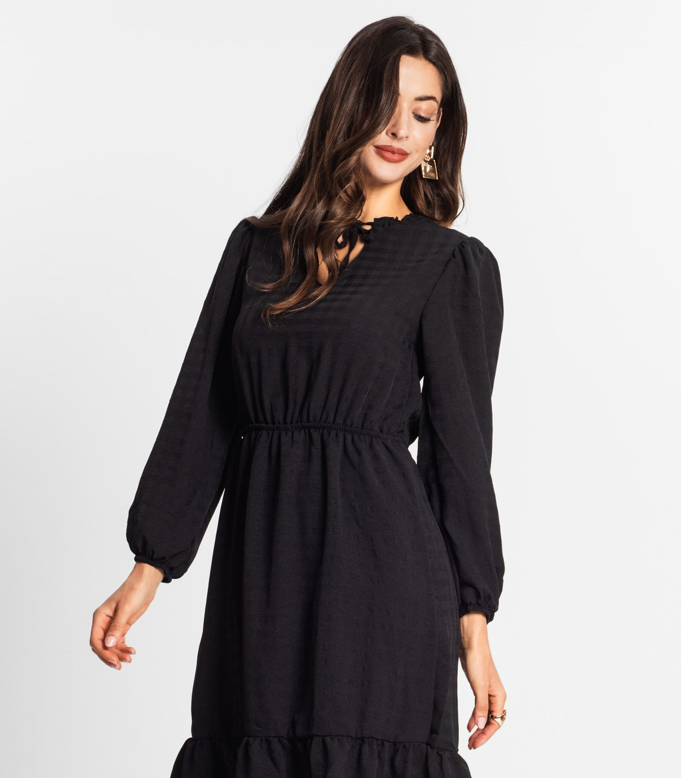 Miniatura Vestido Midi Feminino Manga Longa Endless Preto G