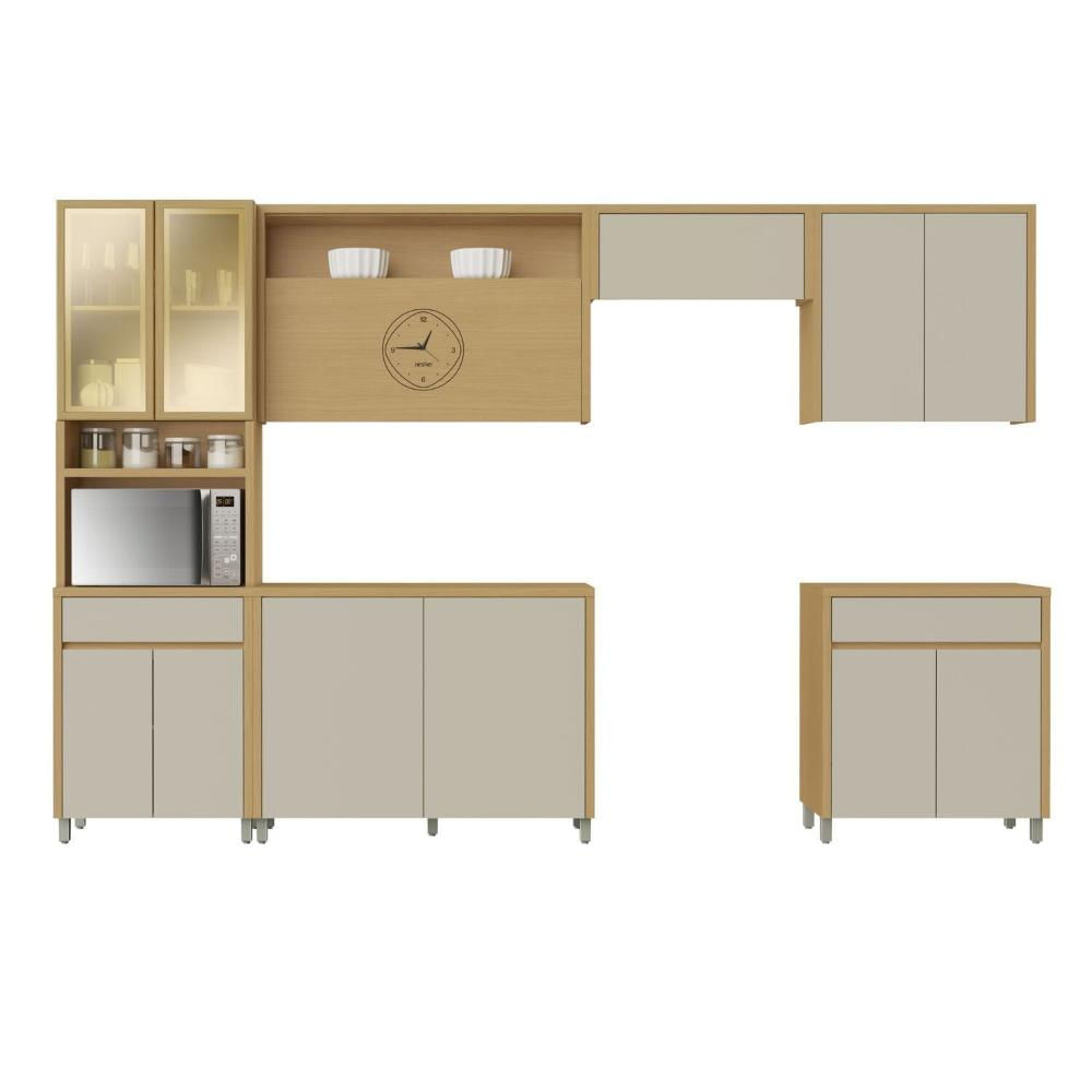 Miniatura Cozinha Completa 6 Peças 12 Portas 2 Gavetas Condessa 350cm 100% MDF Carvalho/Greige
