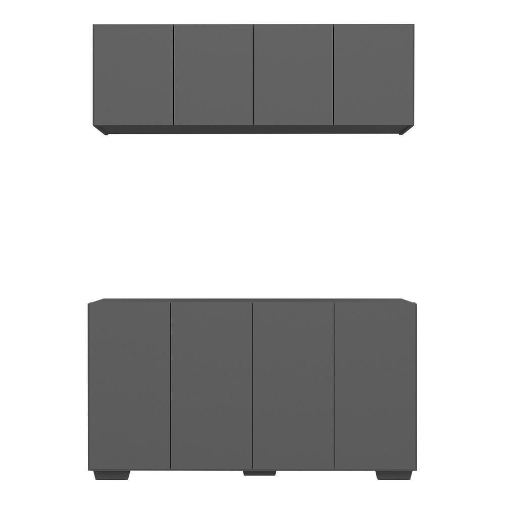Miniatura Kit Bar Armário Aéreo E Aparador 4 Portas Multimóveis Mp1087 Grafite/preto Grafite/preto
