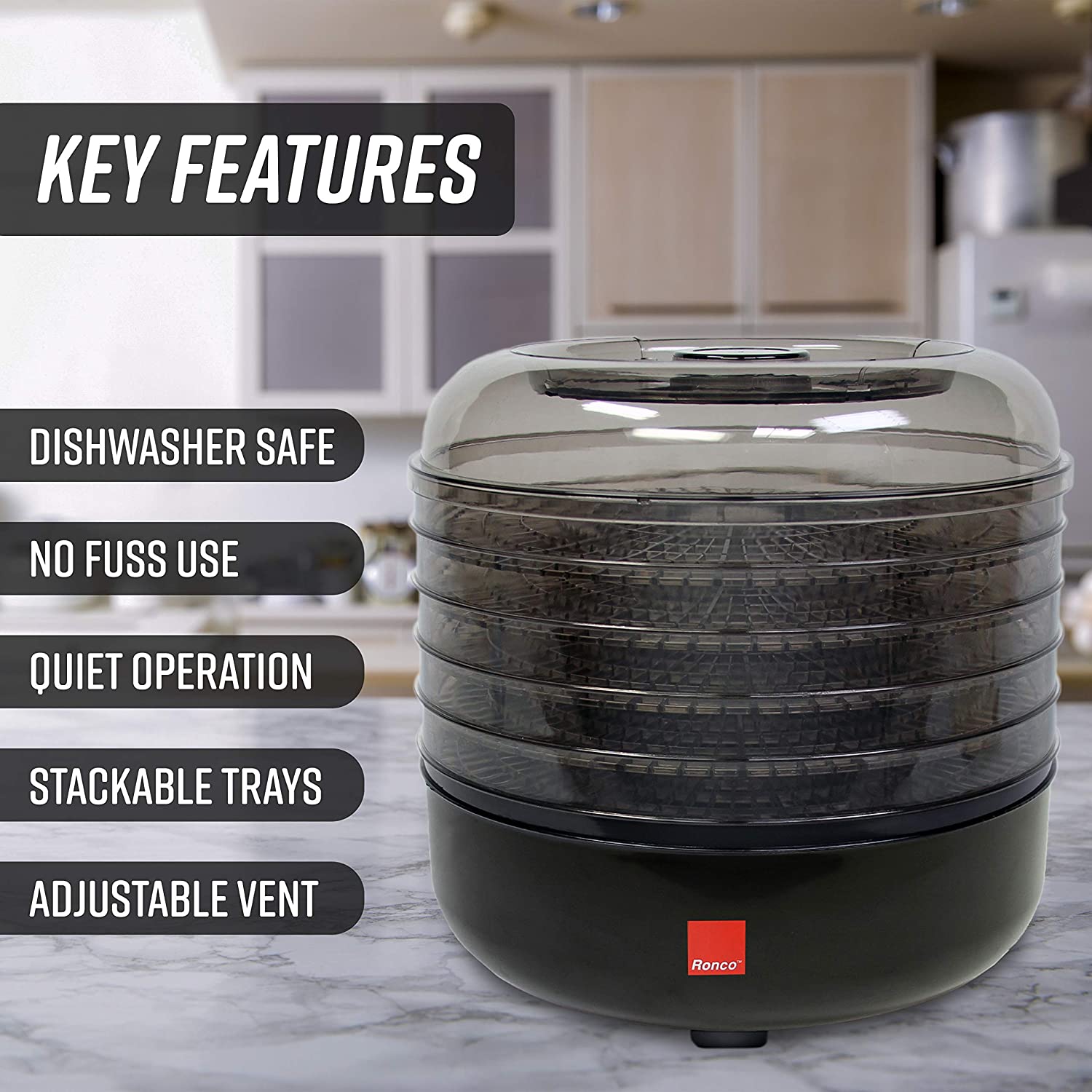 Ronco Máquina Desidratadora de Alimentos, c/ 5 bandejas, 400 W, 110V, preta.