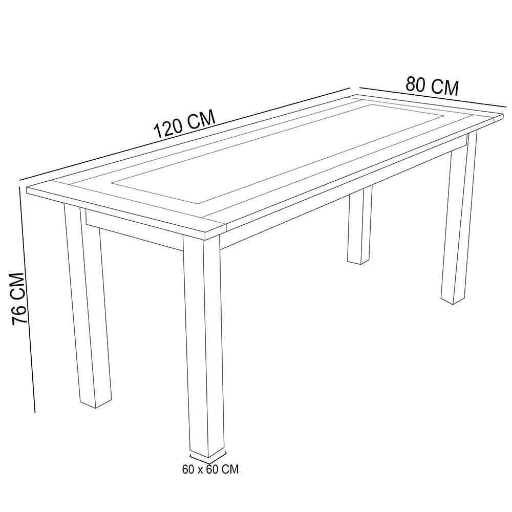 Miniatura Mesa De Jantar Com Cerâmica Rústica 02 Bancos De Madeira Maciça Pinus 120cm W02 Imbuia - Lyam Decor