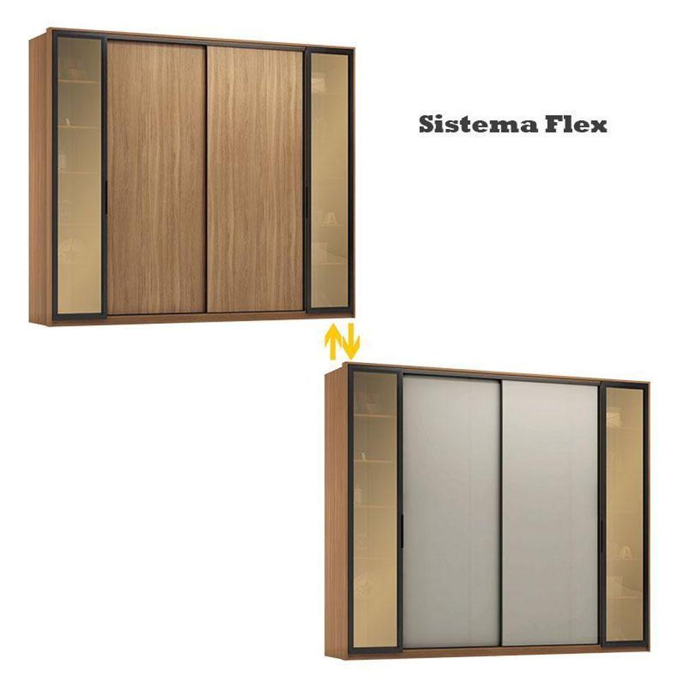Guarda Roupa Casal Laredo Amêndola Touch Nude Prime Flex Com Portas De Vidro Reflecta - Demartez