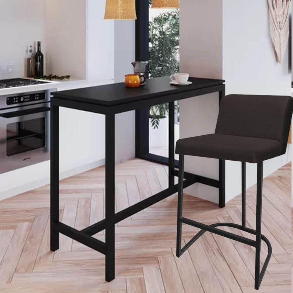 Miniatura Banqueta Com Encosto Noah Luxo Confort Bistrô Cozinha Ferro Preto Suede Marrom - Amey Decor