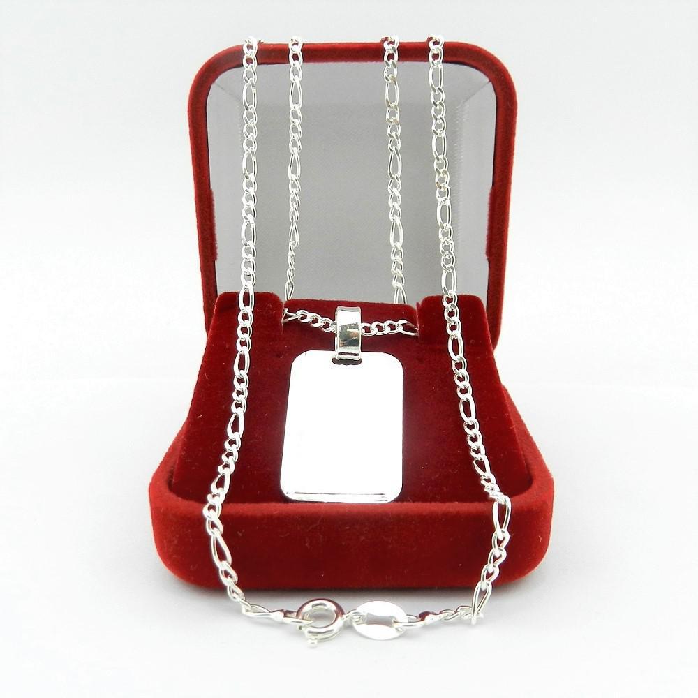 Miniatura Corrente Masculina 80Cm 2Mm + Placa Folheada Prata Cr676