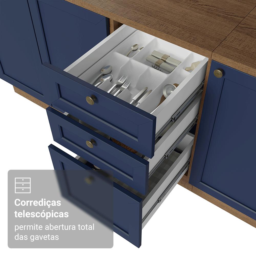 Armário de Cozinha Completa 270 cm Rustic/Azul Vik Madesa 04 Rustic/Azul