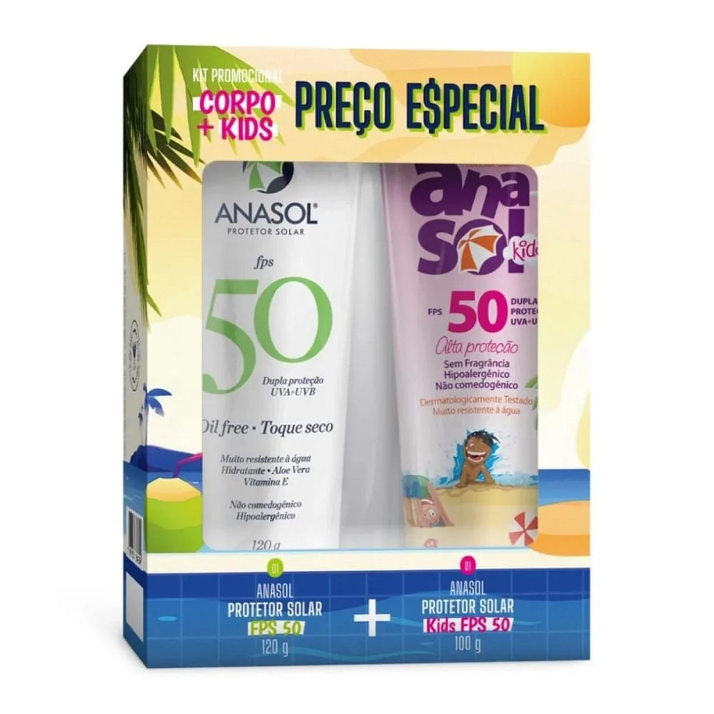 Miniatura Kit Protetor Solar Corporal Anasol Fps50 120g + Protetor Solar Kids Fps50 100g