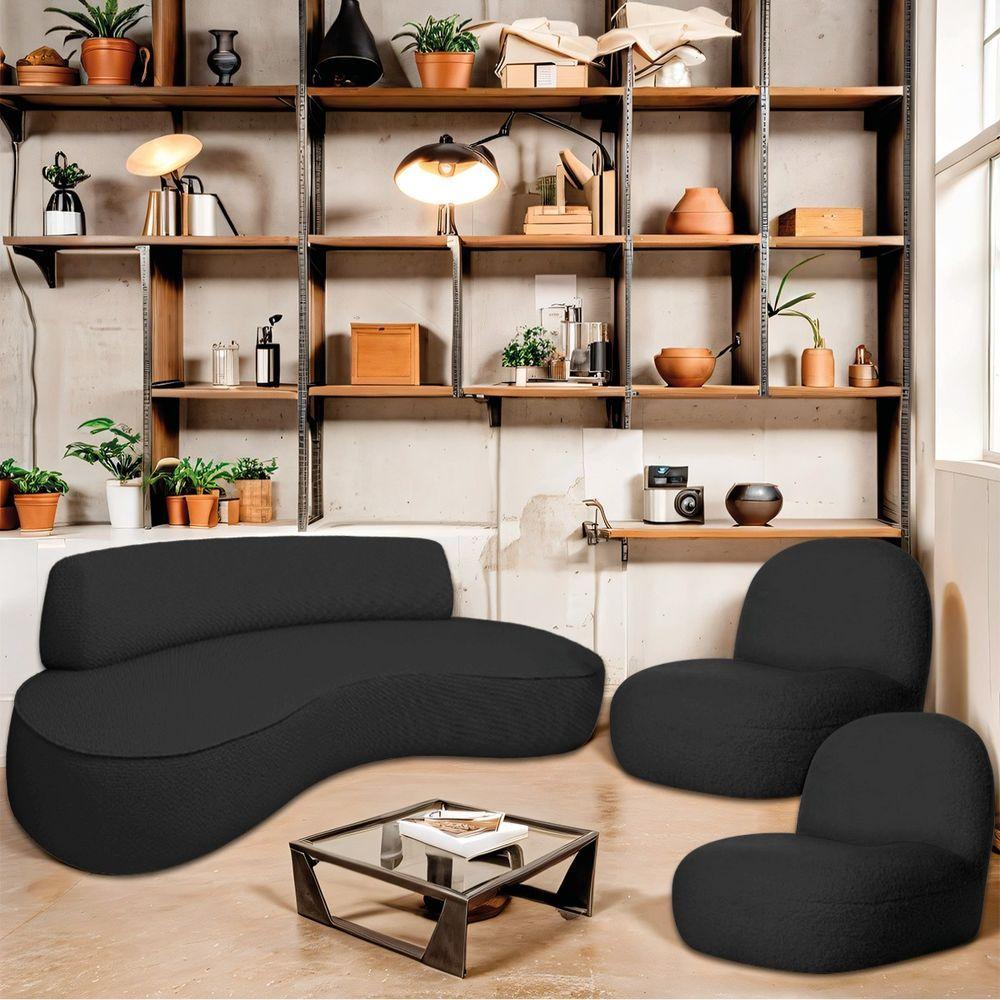 Miniatura Sofá Curvo 180cm 2 Lugares E 2 Poltrona Amsterdã Linho - Amarena Móveis Cor Preto