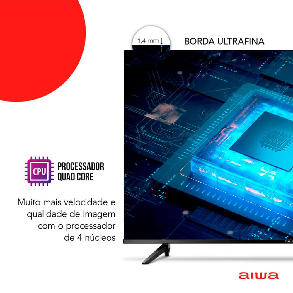 Miniatura Smart TV D-LED 32 Polegadas AIWA Full HD Android Borda Ultrafina Preto - Bivolt
