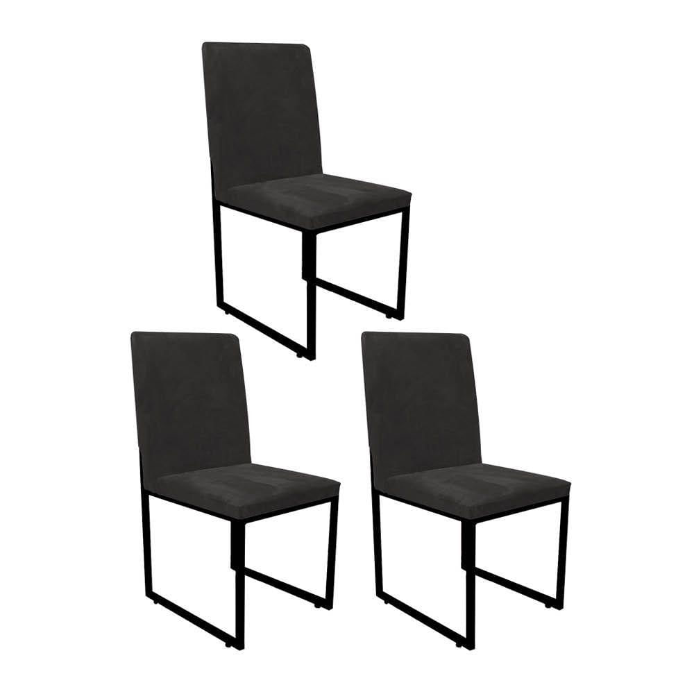 Miniatura Kit 03 Cadeira De Jantar Office Sttan Sala Ferro Preto Corino Preto - Ahazzo Móveis